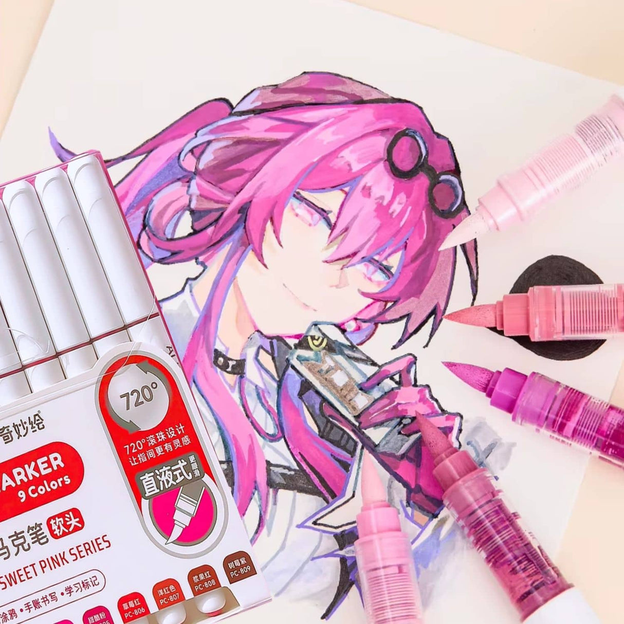 Languo - Set 9 Marcadores Acrílicos Punta Pincel Sweet Pink Series