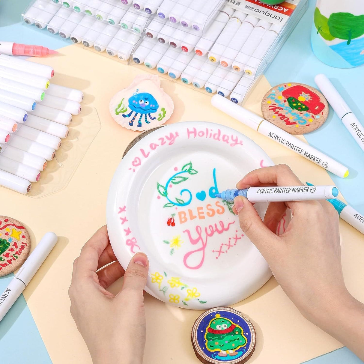 Languo - Set 9 Marcadores Acrílicos Punta Pincel Warm Yellow Series