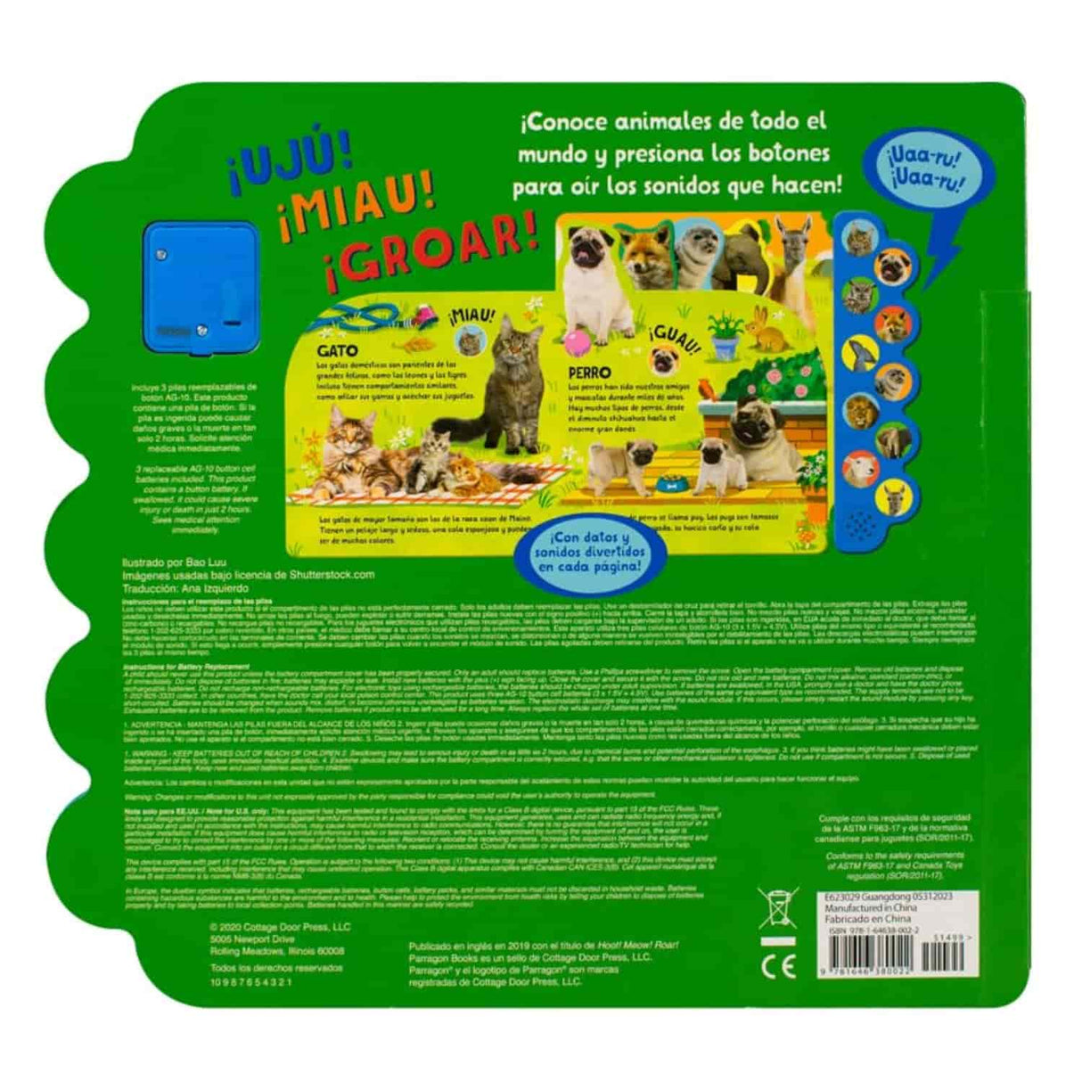 Libro Sonoro 10 Sonidos de Animales ¡Uju! ¡Miau! ¡Groar! - Cottage Door