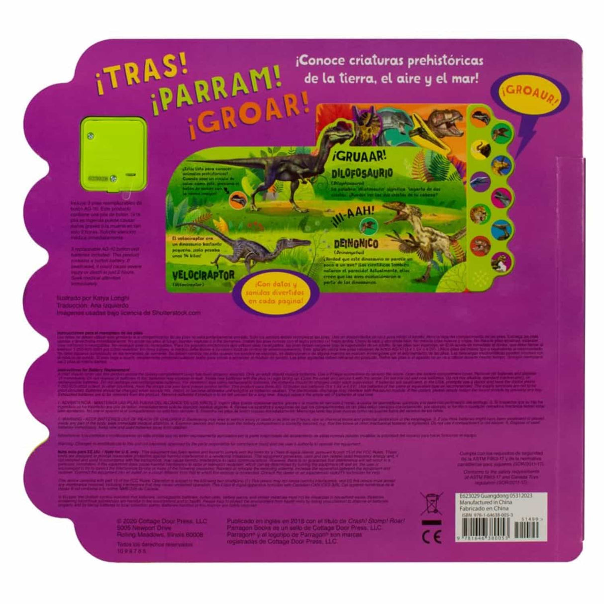 Libro Sonoro 10 Sonidos De Dinosaurios ¡Tras! ¡Parram! ¡Groar! - Cottage Door