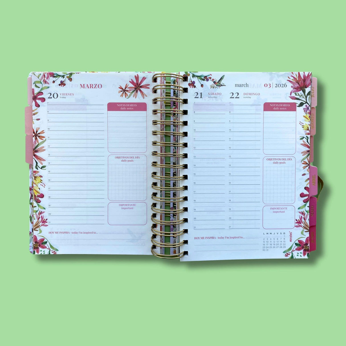 Mooving - Agenda 2026 Día por Página 16 x 22 cm Floral