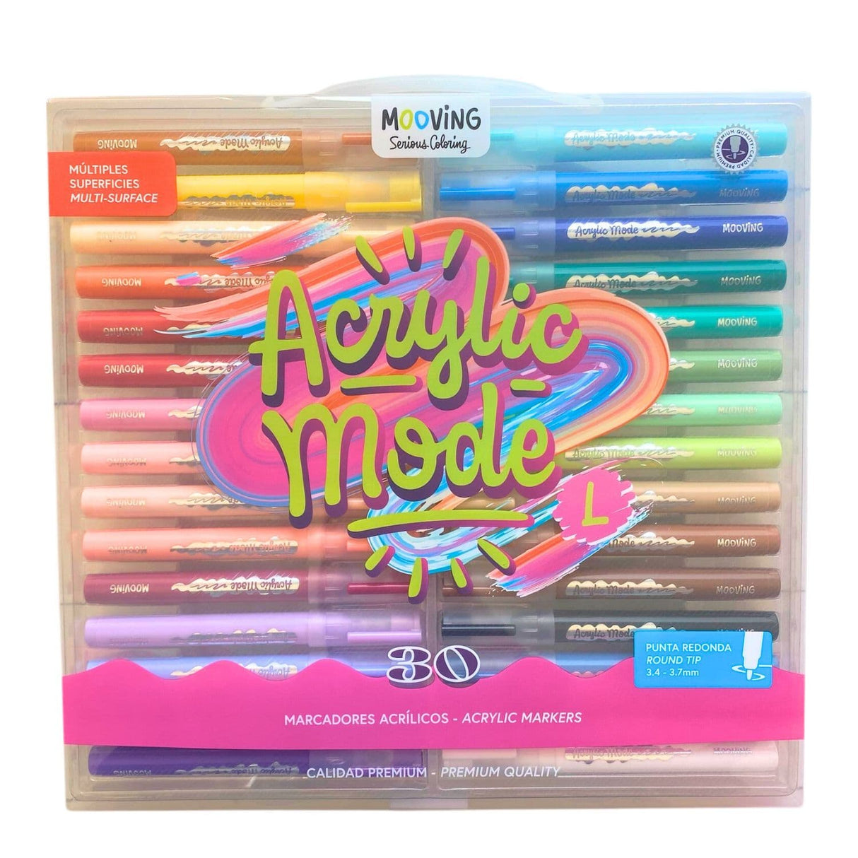 Mooving - Set 30 Marcadores Acrílicos Punta Redonda
