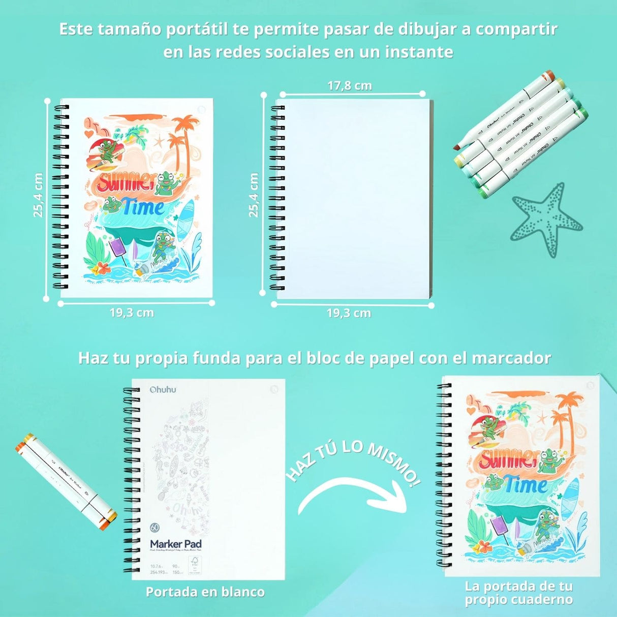 Ohuhu Marker Pad - Croquera para Marcadores 150 g/m2 60h 19,3 x 25,4 cm