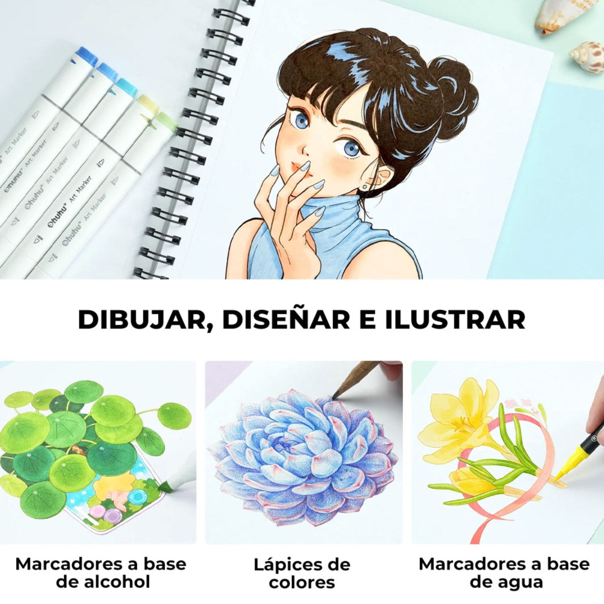 Ohuhu Marker Pad - Croquera para Marcadores 150 g/m2 60h 19,3 x 25,4 cm