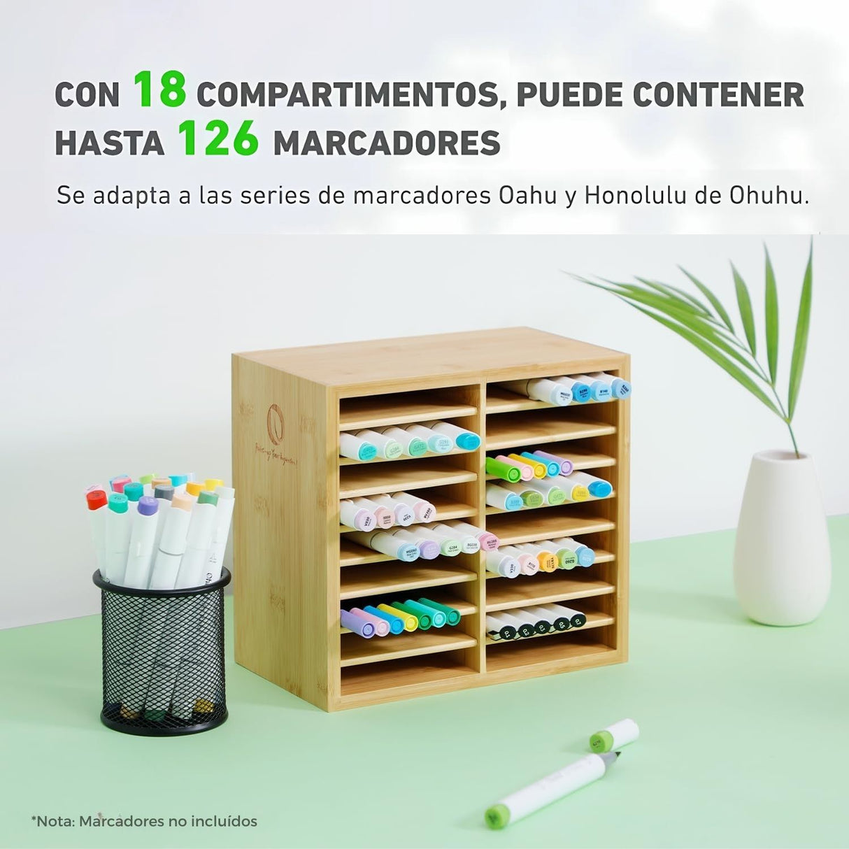 Ohuhu - Organizador Bambú para 126 Marcadores