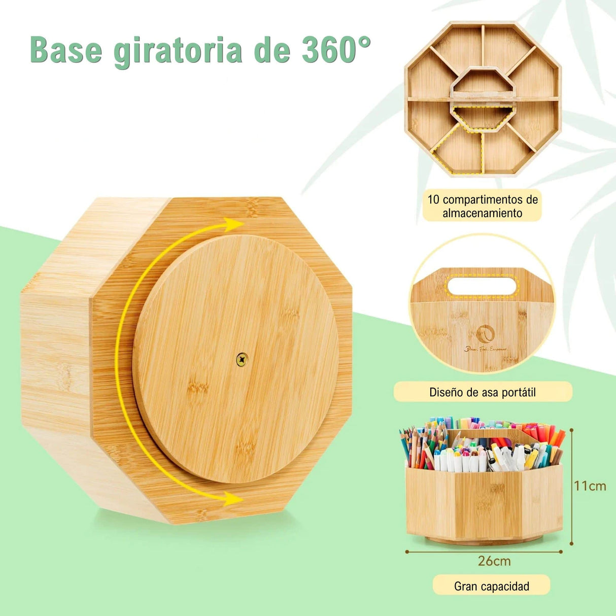 Ohuhu - Organizador de Bambú Giratorio para 162 Marcadores