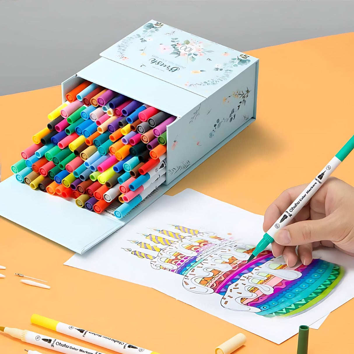 Ohuhu - Set 100 Marcadores a Base de Agua Maui Doble Punta