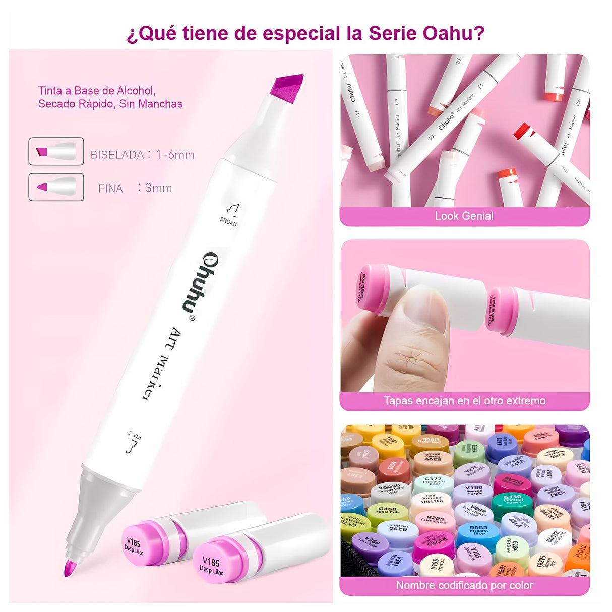 Ohuhu - Set 100 Marcadores al Alcohol Oahu Doble Punta