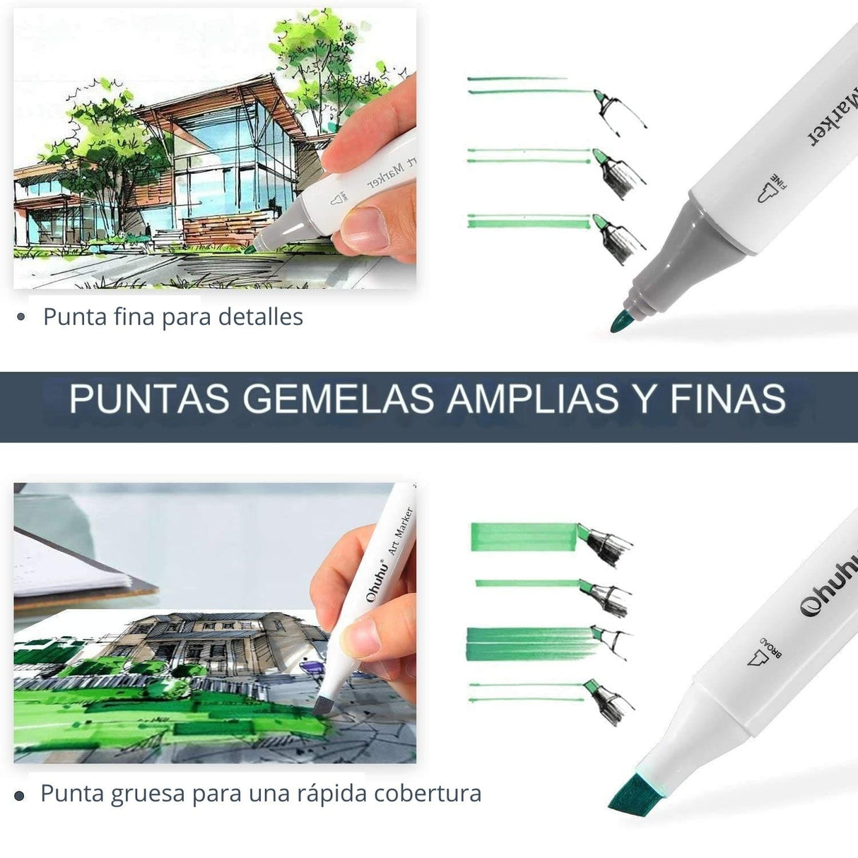 Ohuhu - Set 100 Marcadores al Alcohol Oahu Doble Punta