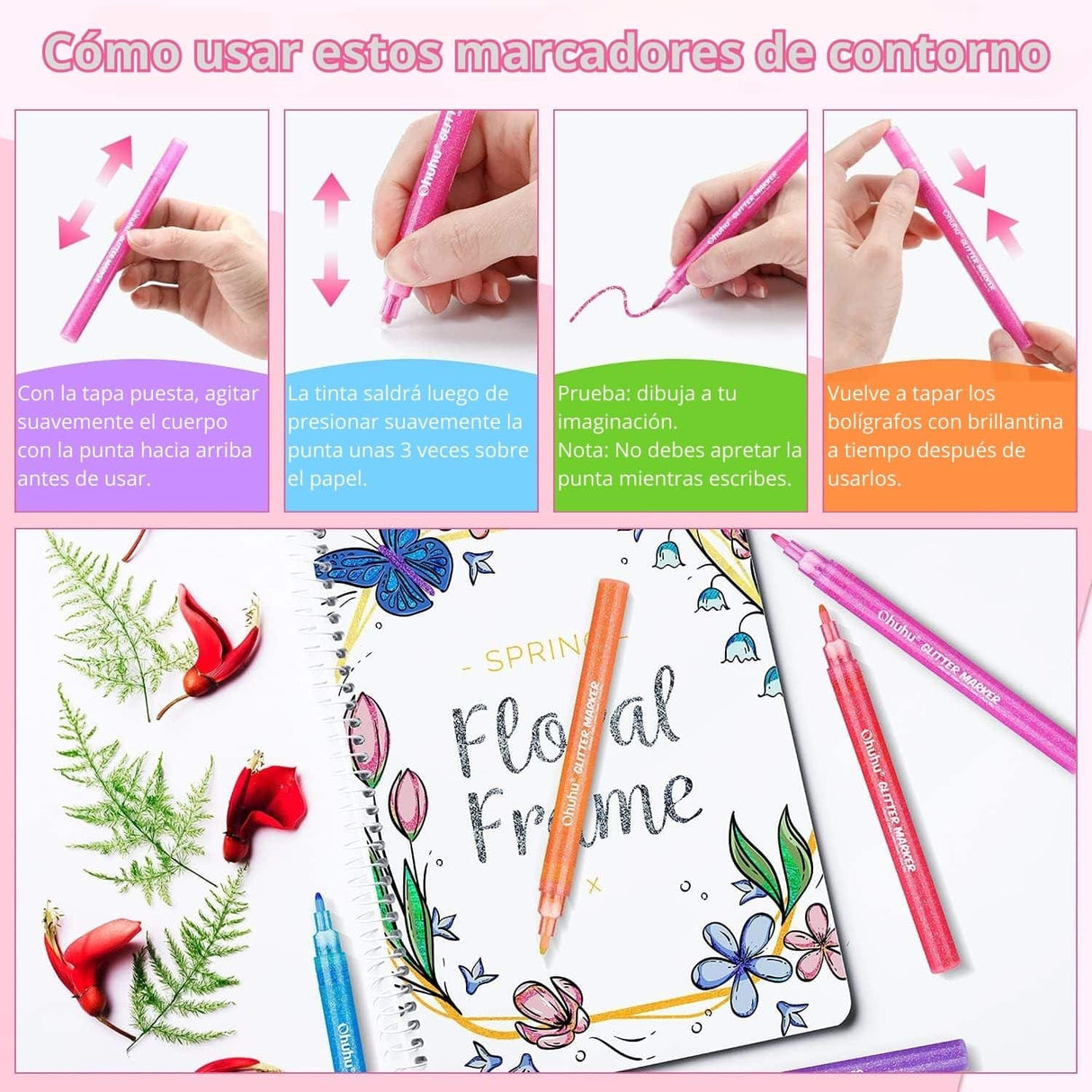 Ohuhu - Set 12 Marcadores Glitter Marker