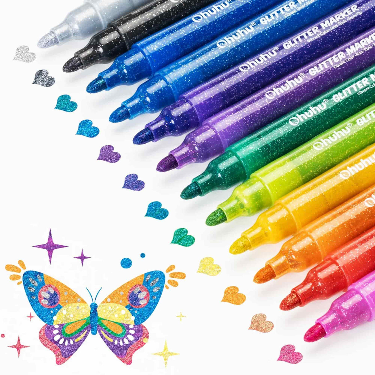 Ohuhu - Set 12 Marcadores Glitter Marker Punta Ancha
