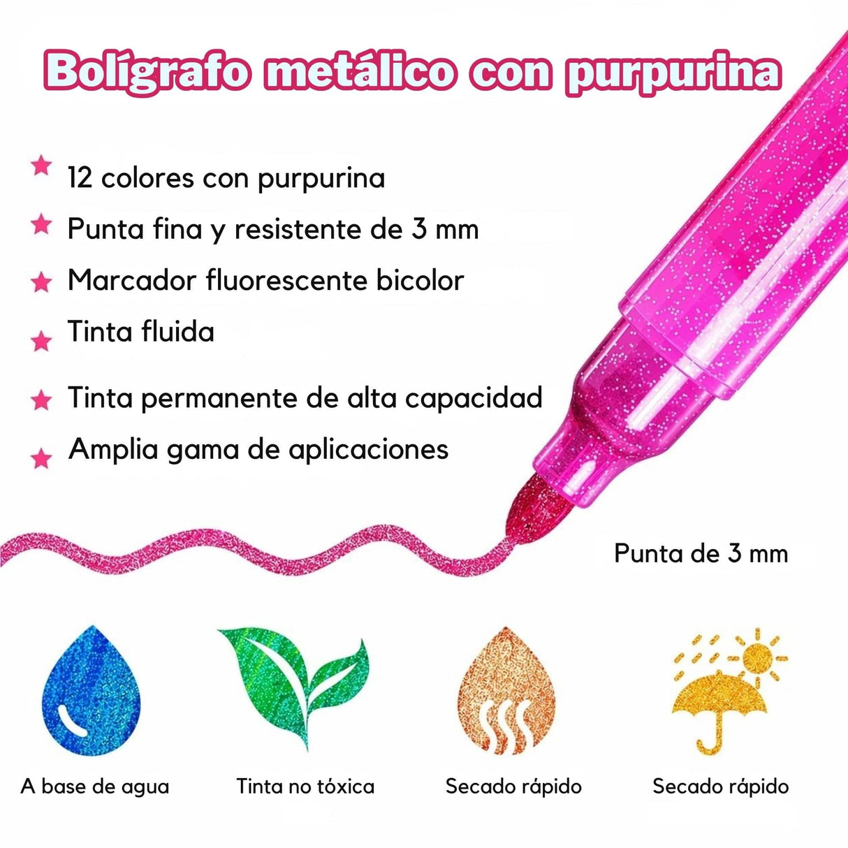 Ohuhu - Set 12 Marcadores Glitter Marker Punta Ancha