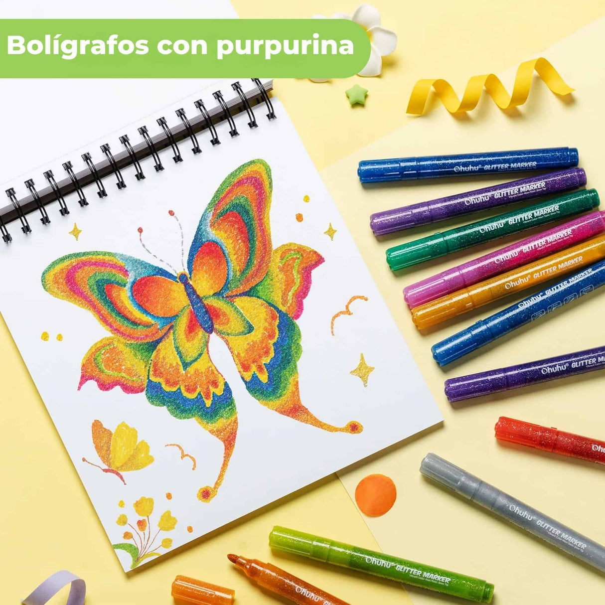 Ohuhu - Set 12 Marcadores Glitter Marker Punta Ancha
