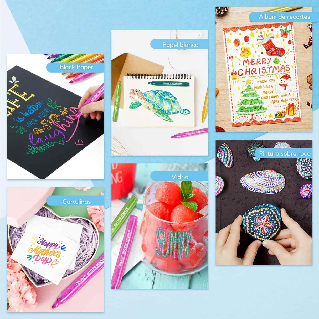 Ohuhu - Set 12 Marcadores Glitter Marker Punta Ancha