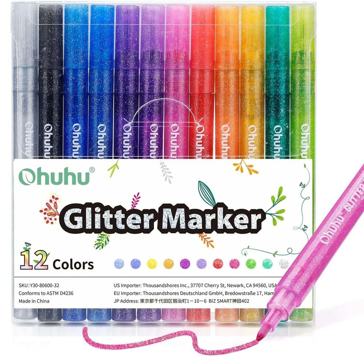 Ohuhu - Set 12 Marcadores Glitter Marker
