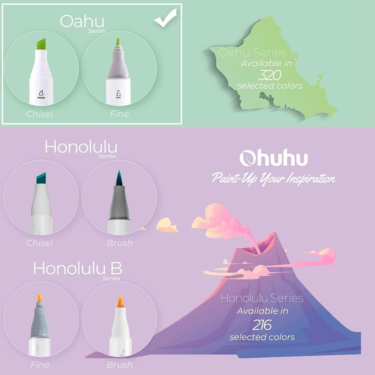 Ohuhu - Set 120 Marcadores al Alcohol Oahu Doble Punta