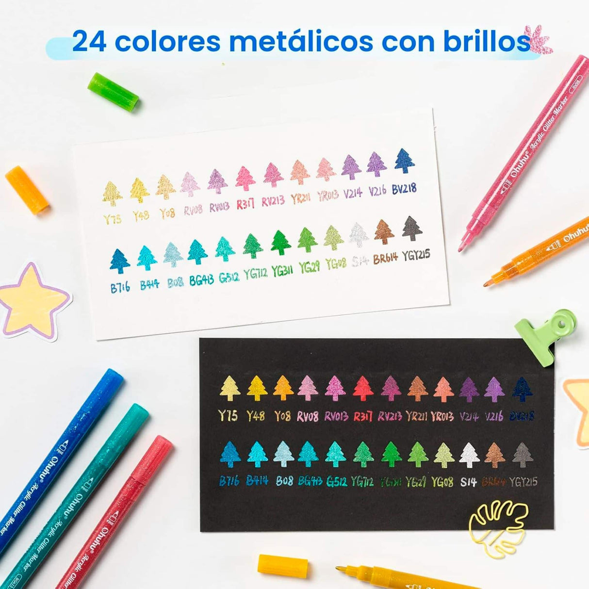 Ohuhu - Set 24 Marcadores Acrílicos Glitter 0.7 mm