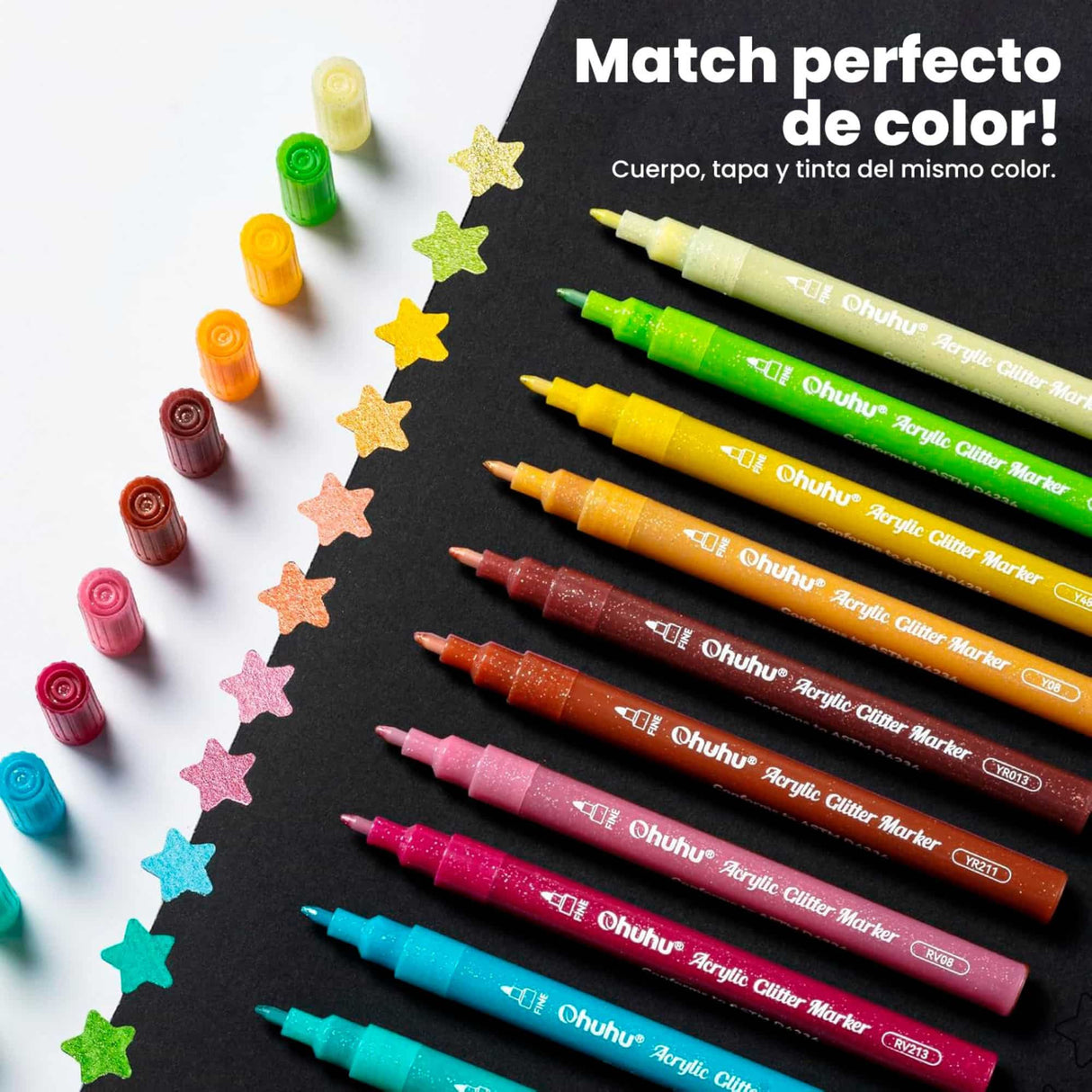 Ohuhu - Set 24 Marcadores Acrílicos Glitter 0.7 mm