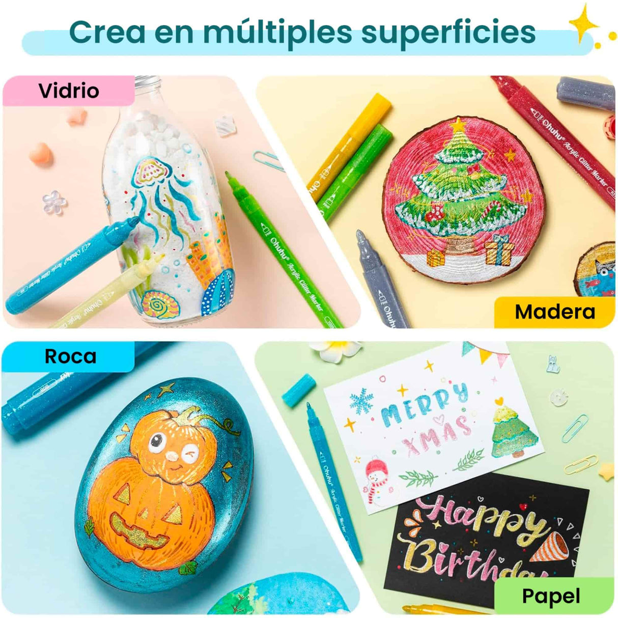 Ohuhu - Set 24 Marcadores Acrílicos Glitter 3 mm