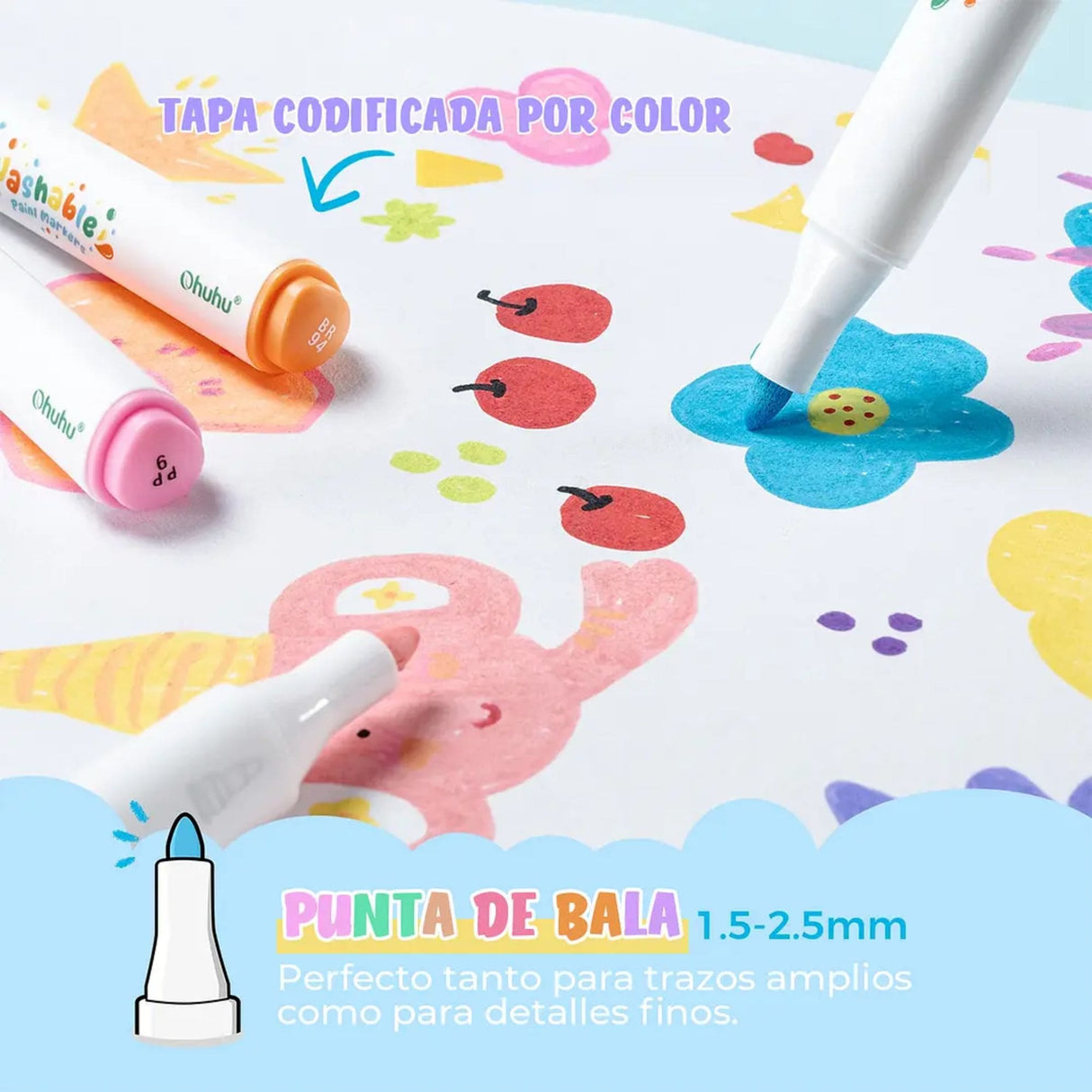 Ohuhu - Set 24 Marcadores Acrílicos Washable para Niños
