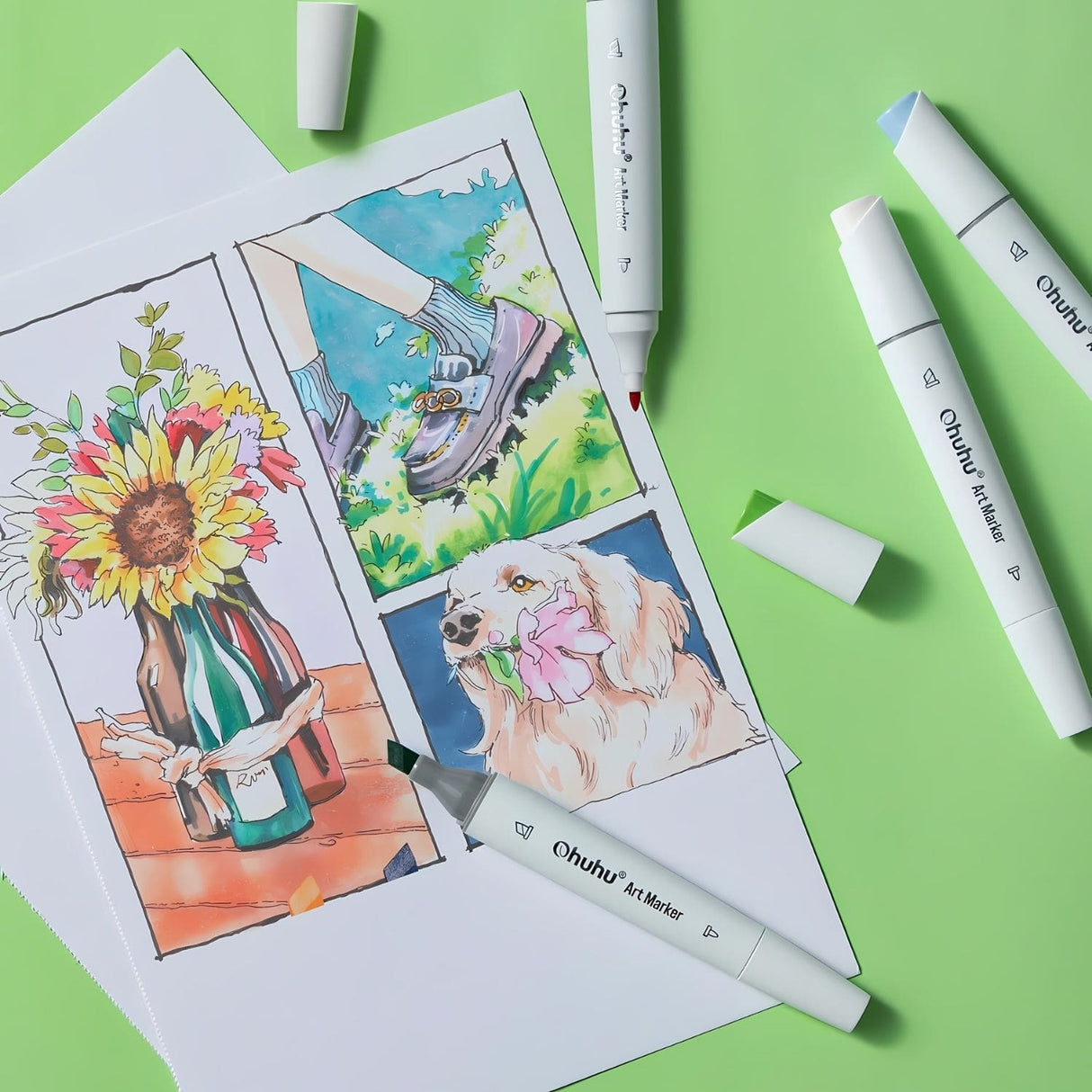 Ohuhu - Set 24 Marcadores al Alcohol Kaala Basic Tones Fina y Biselada