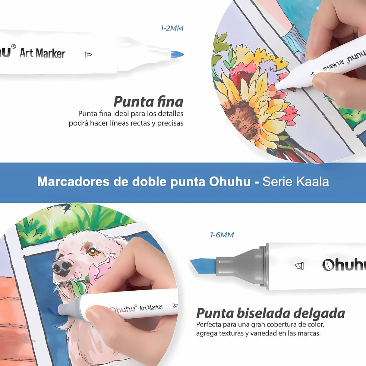 Ohuhu - Set 24 Marcadores al Alcohol Kaala Basic Tones Fina y Biselada
