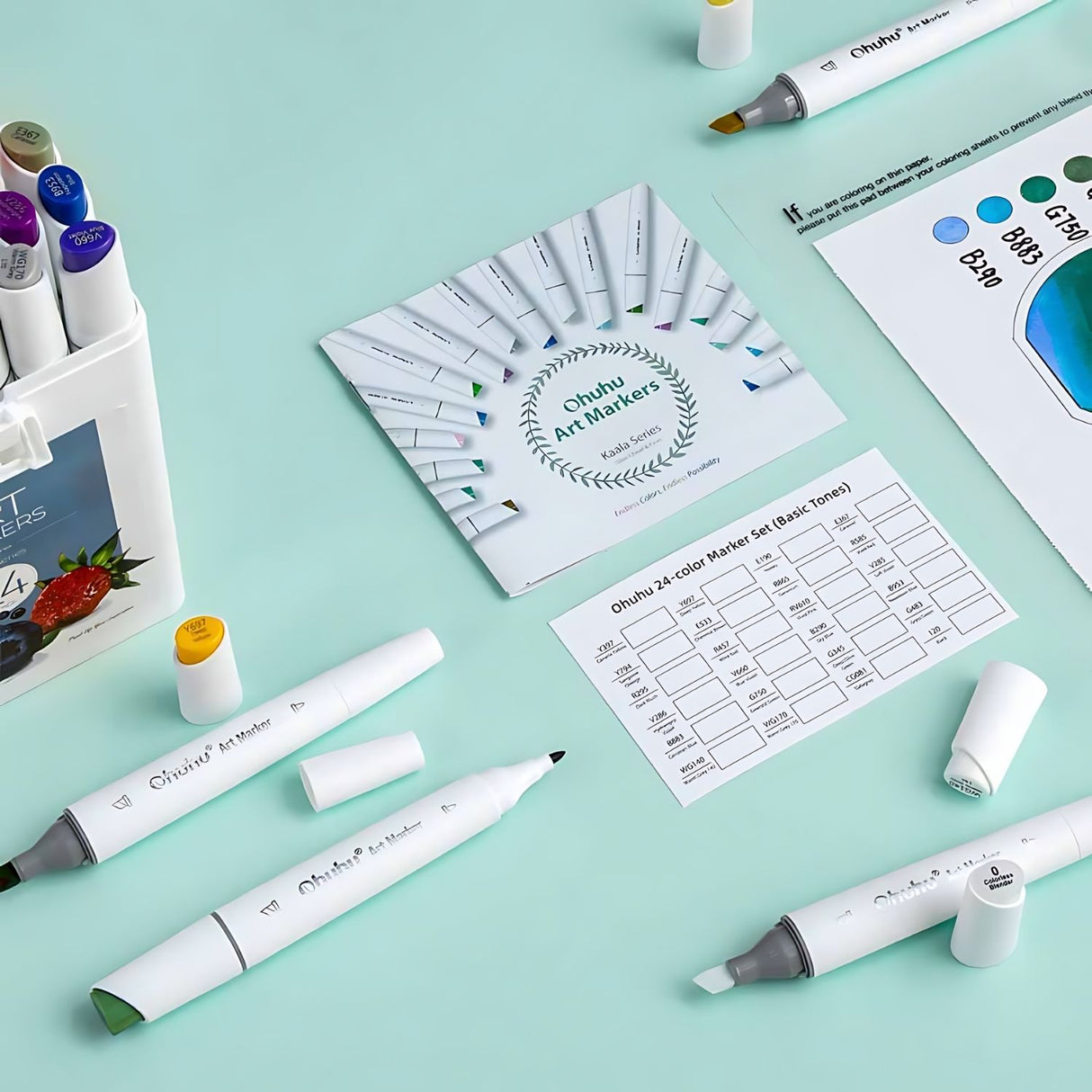 Ohuhu - Set 24 Marcadores al Alcohol Kaala Basic Tones Fina y Biselada