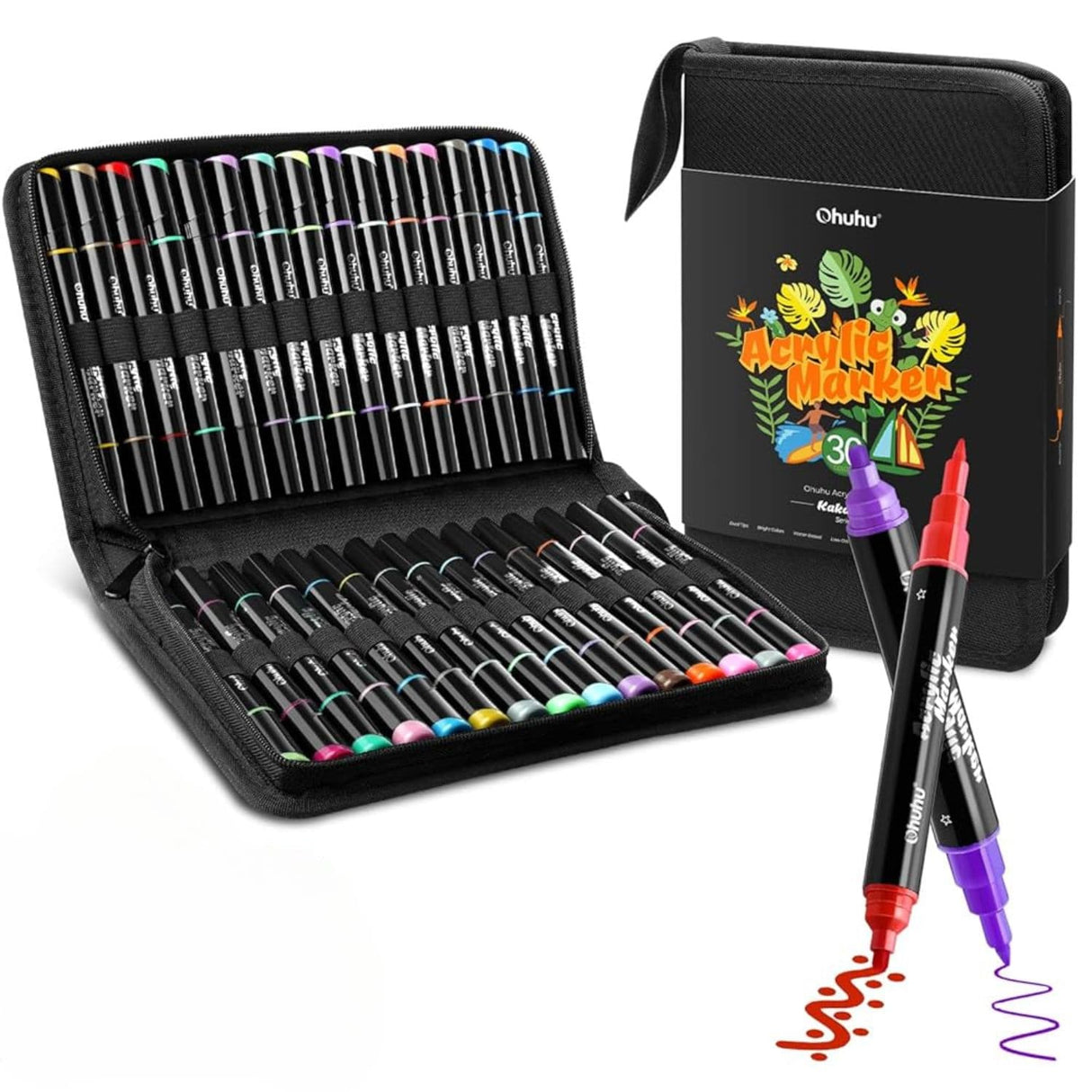 Ohuhu - Set 30 Marcadores Acrílicos Kakaako Doble Punta