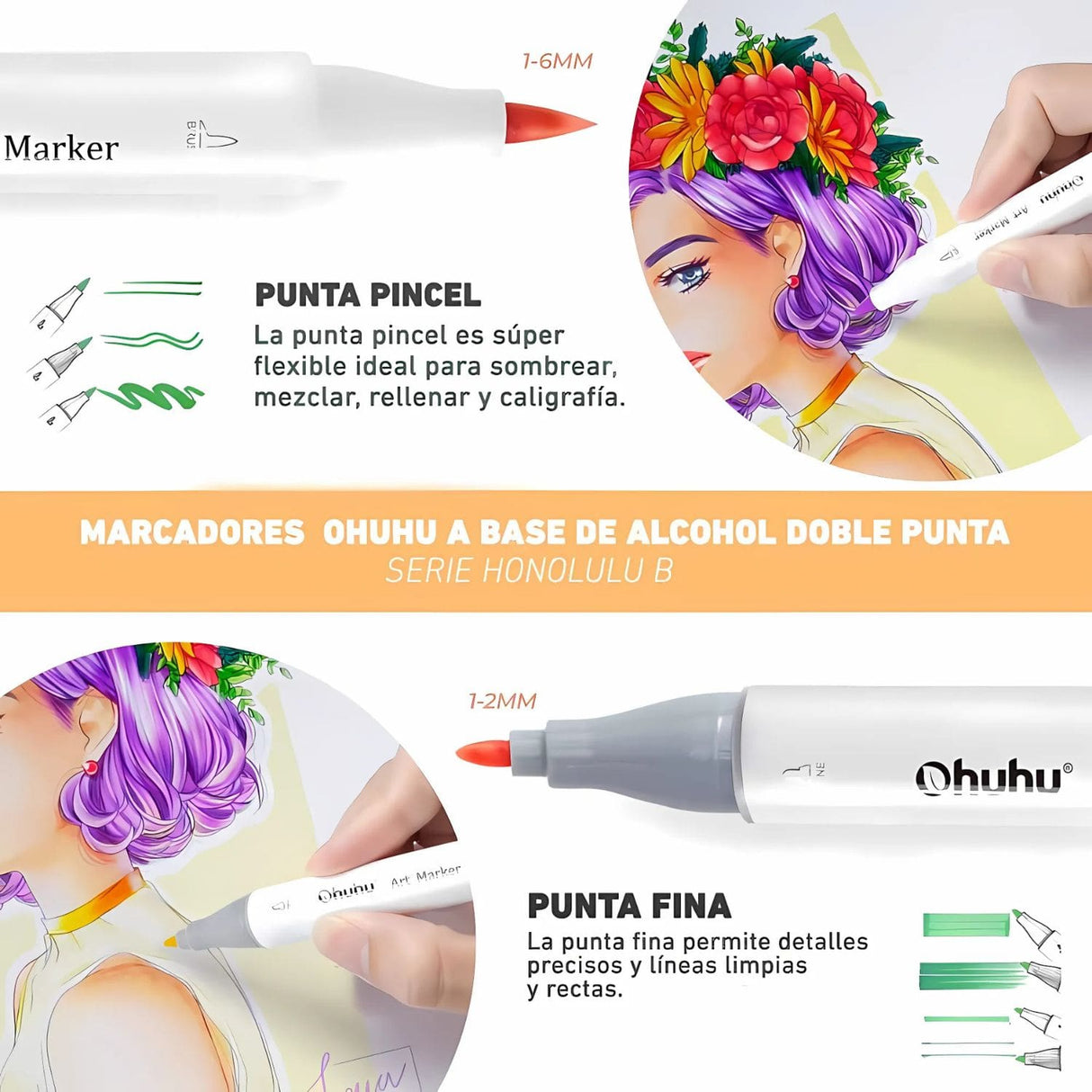 Ohuhu - Set 320 Marcadores al Alcohol Honolulu B Doble Punta