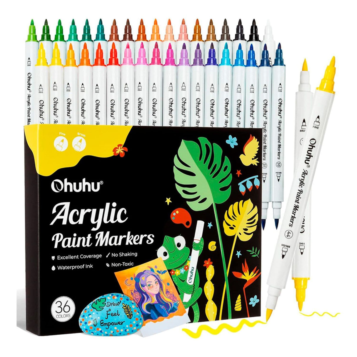 Ohuhu - Set 36 Marcadores Acrílicos Punta Fina y Pincel