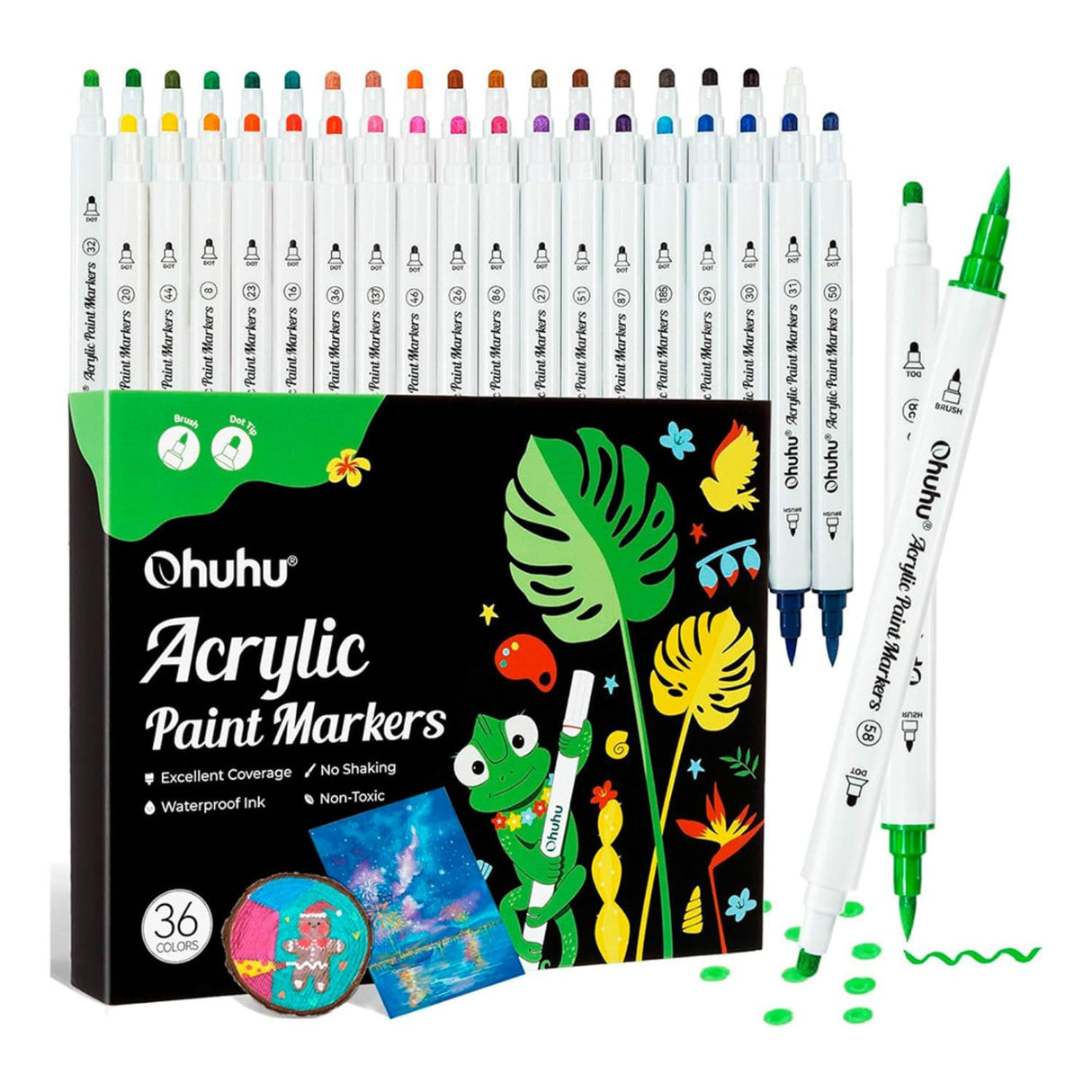 Ohuhu - Set 36 Marcadores Acrílicos Punta Pincel y Redonda