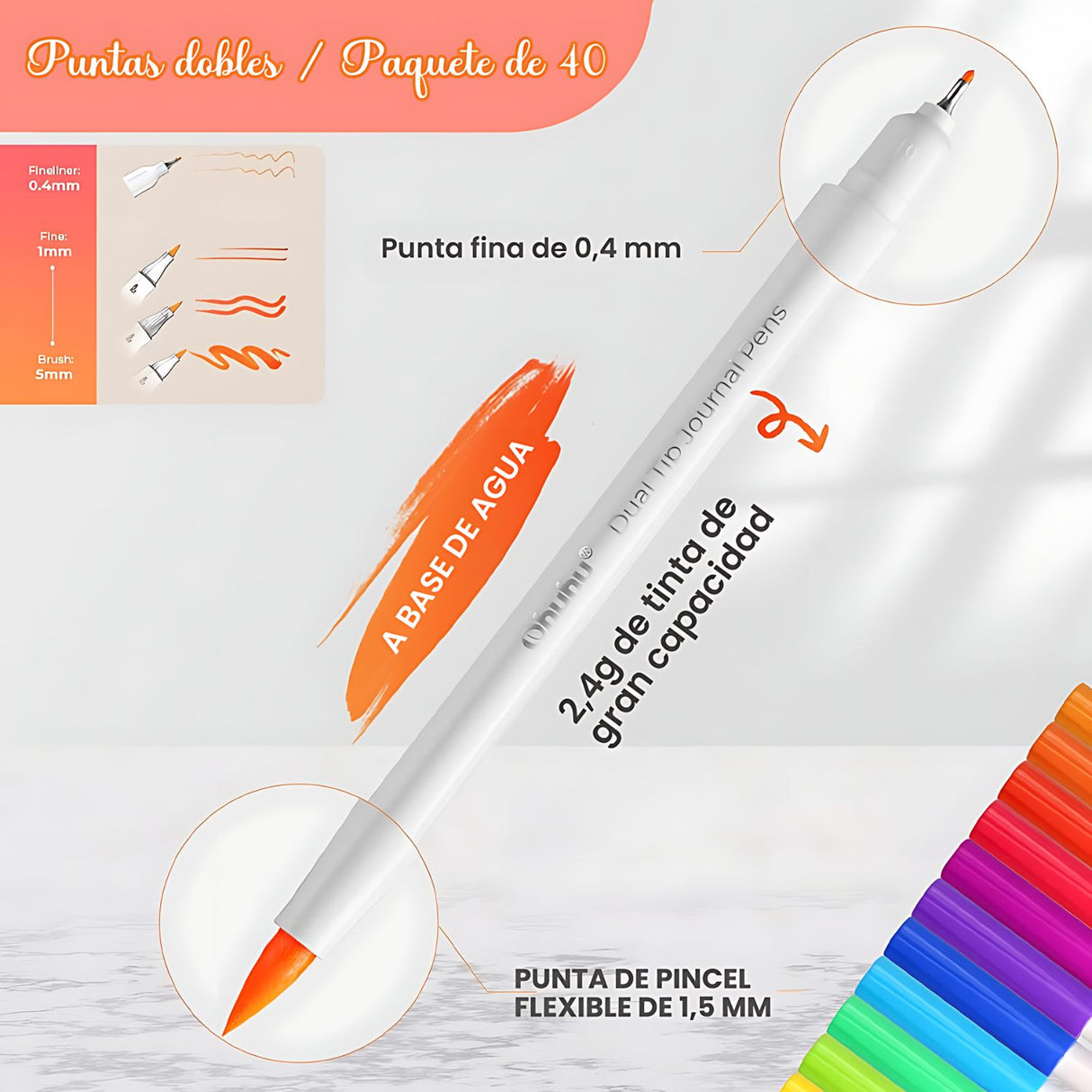 Ohuhu - Set 40 Marcadores a Base de Agua Doble Punta