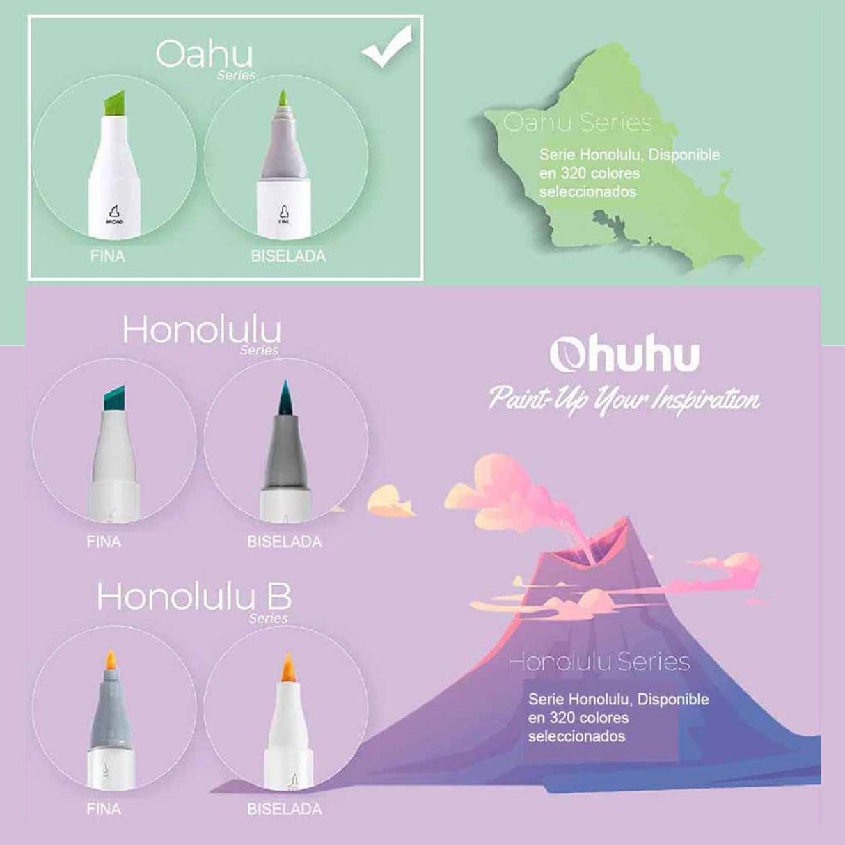 Ohuhu - Set 40 Marcadores al Alcohol Oahu Doble Punta