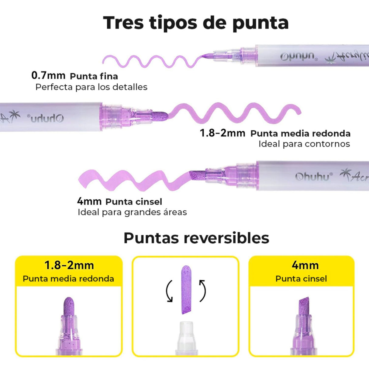 Ohuhu - Set 48 Marcadores Acrílicos (24 Punta Fina + 24 Punta Reversible)