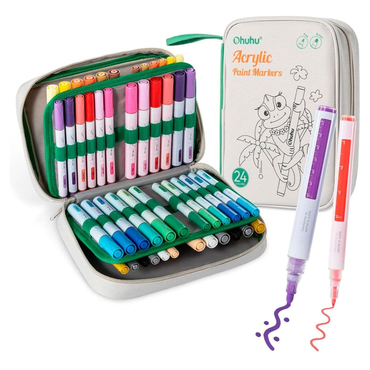 Ohuhu - Set 48 Marcadores Acrílicos (24 Punta Fina + 24 Punta Reversible)