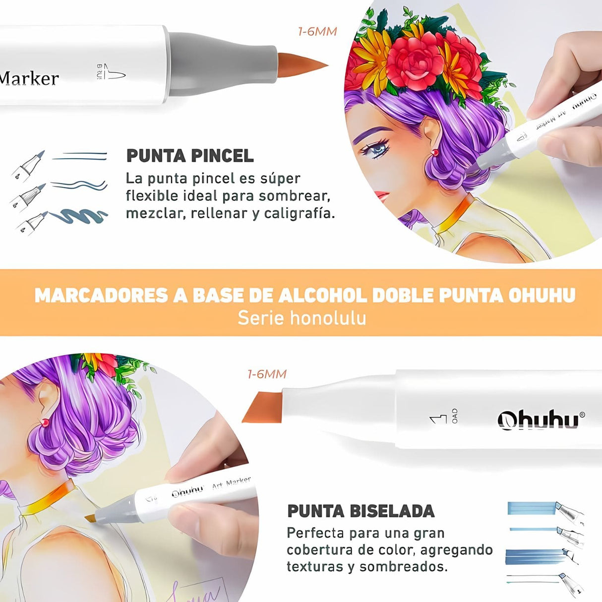 Ohuhu - Set 48 Marcadores al Alcohol Honolulu A Doble Punta Mid Tones