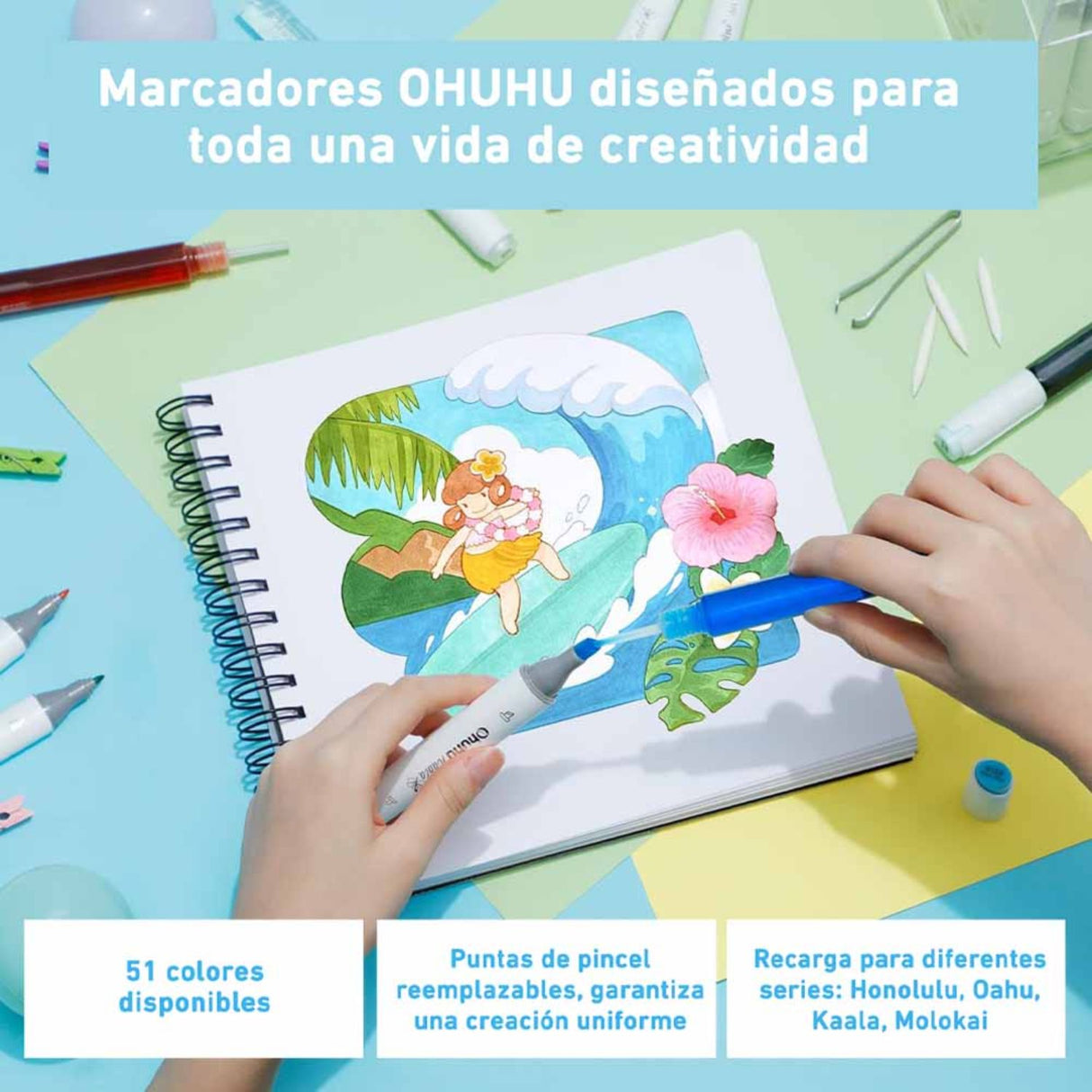 Ohuhu - Set 48 Marcadores al Alcohol Honolulu A Doble Punta Mid Tones