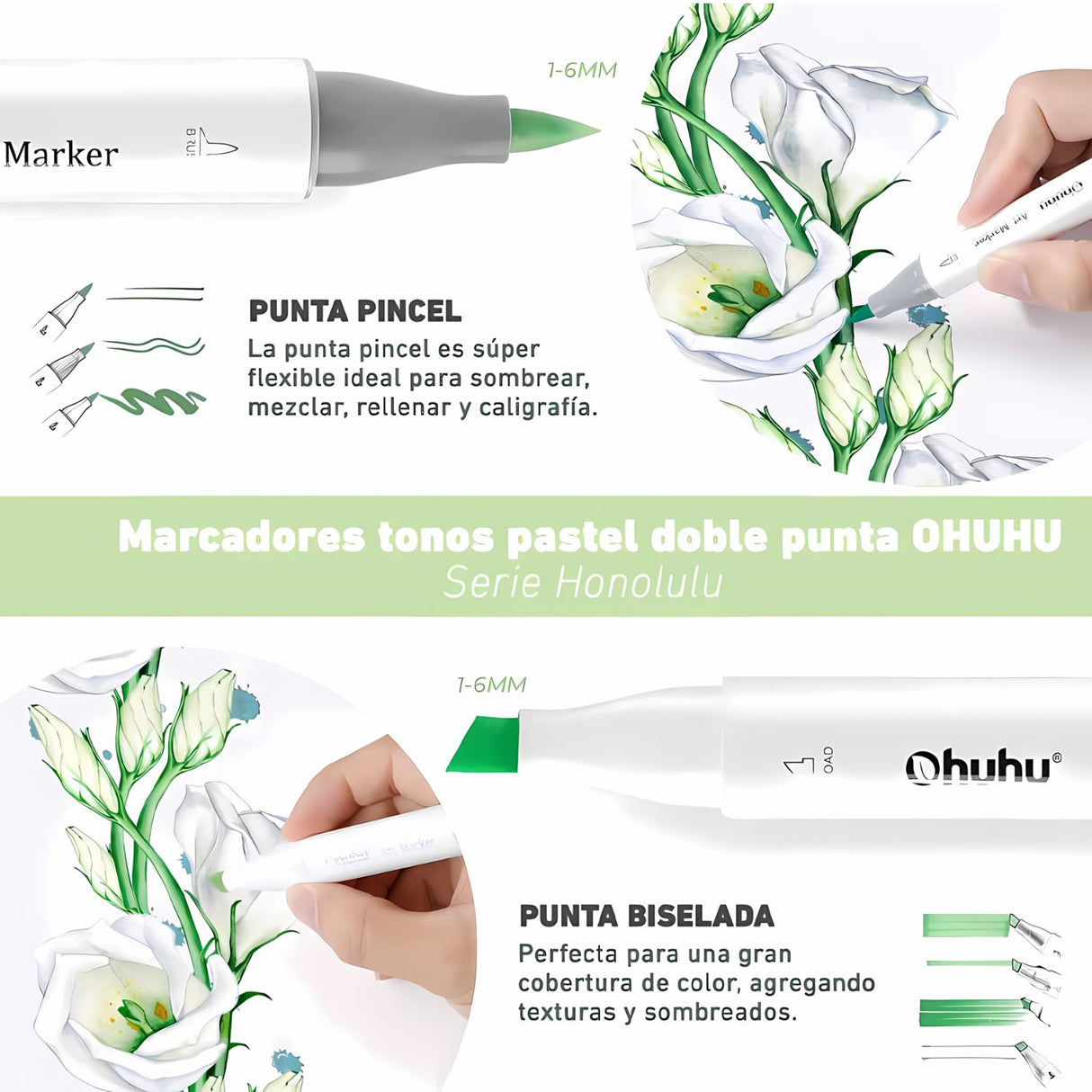 Ohuhu - Set 48 Marcadores al Alcohol Honolulu A Doble Punta Pastel Floreciente