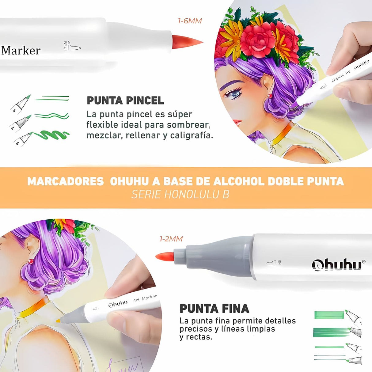 Ohuhu - Set 48 Marcadores al Alcohol Honolulu B Doble Punta Mid Tones