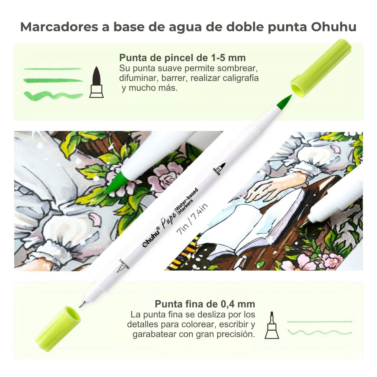 Ohuhu - Set 60 Marcadores a Base de Agua Pupe Doble Punta