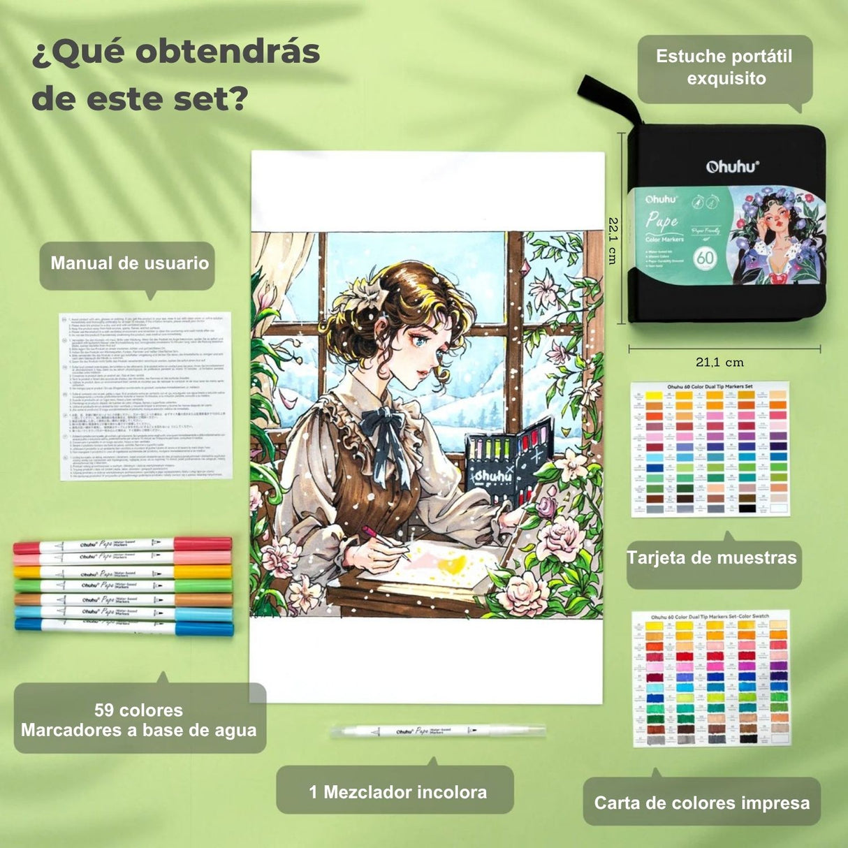 Ohuhu - Set 60 Marcadores a Base de Agua Pupe Doble Punta