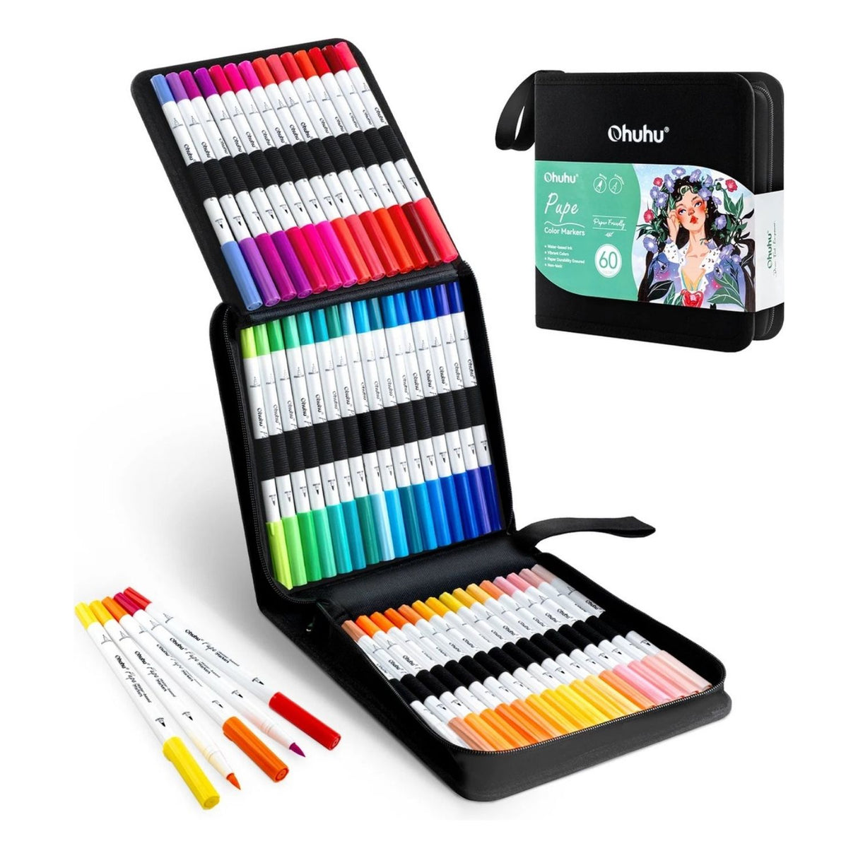 Ohuhu - Set 60 Marcadores a Base de Agua Pupe Doble Punta