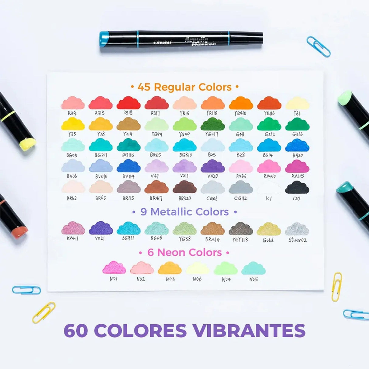 Ohuhu - Set 60 Marcadores Acrílicos Kakaako Doble Punta