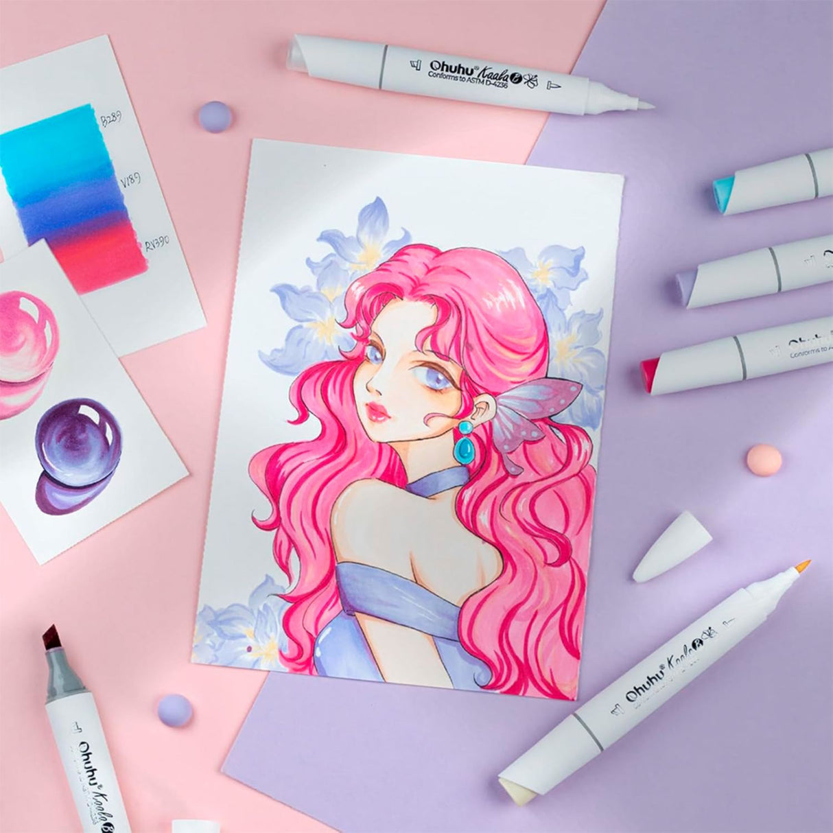 Ohuhu - Set 60 Marcadores al Alcohol Kaala B Illustration Tones Punta Pincel Delgada y Biselada Fina