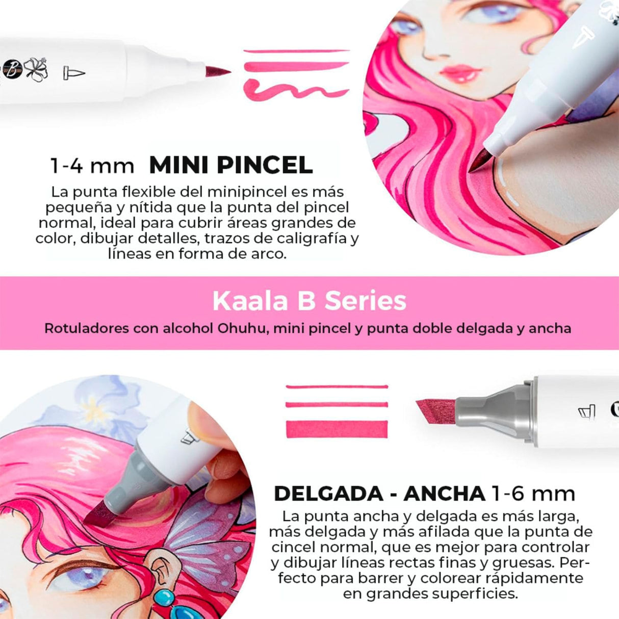 Ohuhu - Set 60 Marcadores al Alcohol Kaala B Illustration Tones Punta Pincel Delgada y Biselada Fina