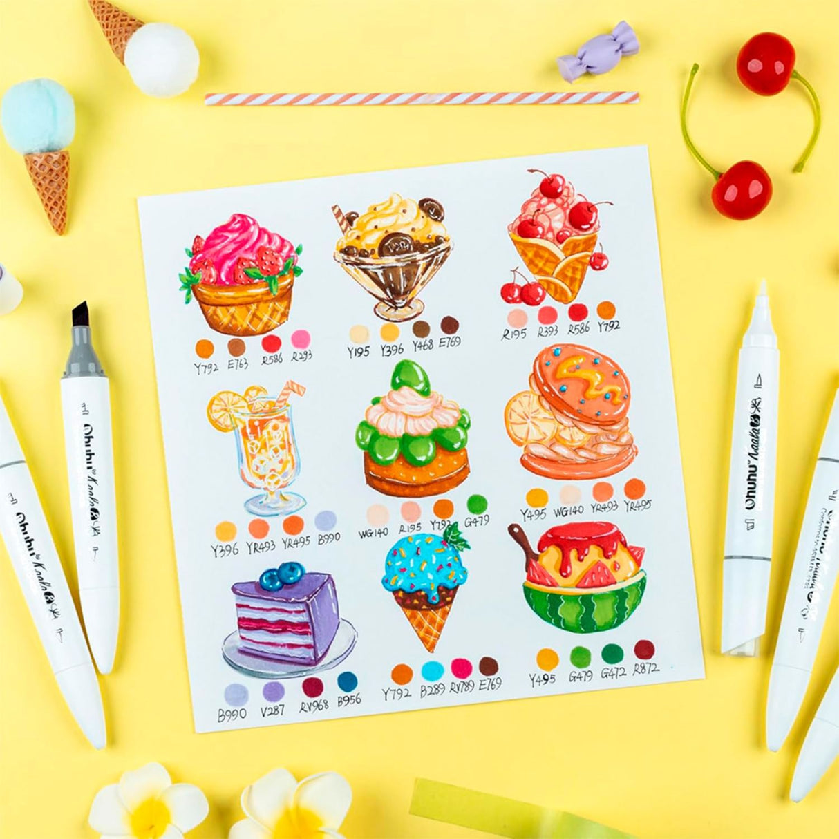 Ohuhu - Set 60 Marcadores al Alcohol Kaala B Illustration Tones Punta Pincel Delgada y Biselada Fina