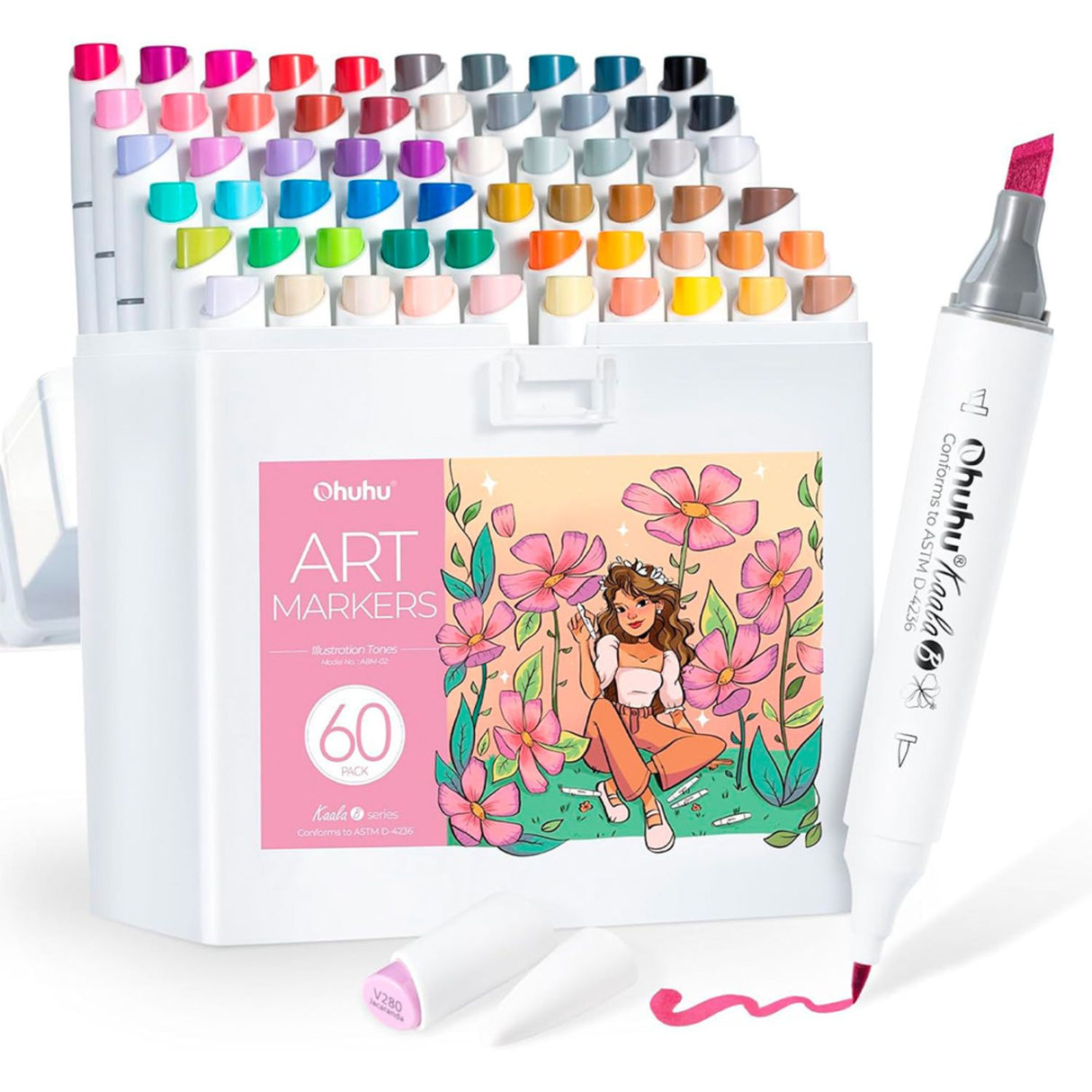 Ohuhu - Set 60 Marcadores al Alcohol Kaala B Illustration Tones Punta Pincel Delgada y Biselada Fina