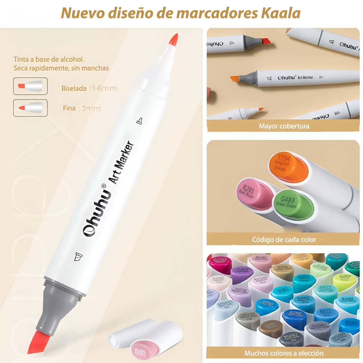 Ohuhu - Set 60 Marcadores al Alcohol Kaala Landscape Tones Fina y Biselada