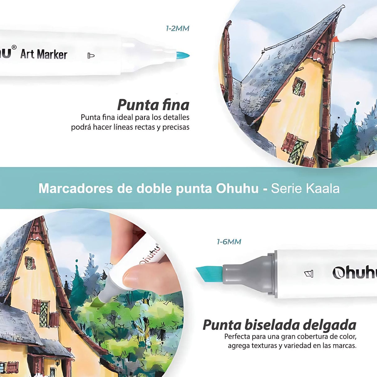 Ohuhu - Set 60 Marcadores al Alcohol Kaala Landscape Tones Fina y Biselada