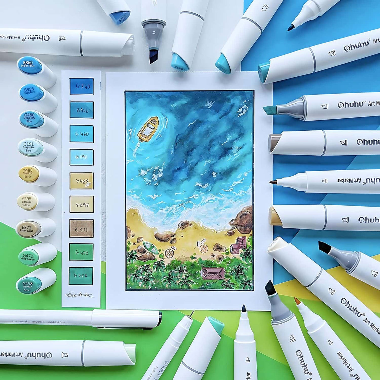 Ohuhu - Set 60 Marcadores al Alcohol Kaala Landscape Tones Fina y Biselada